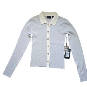 Cyrus Ribbed Knit Top Womens XS Button Front Long Sleeve Polo Sweater